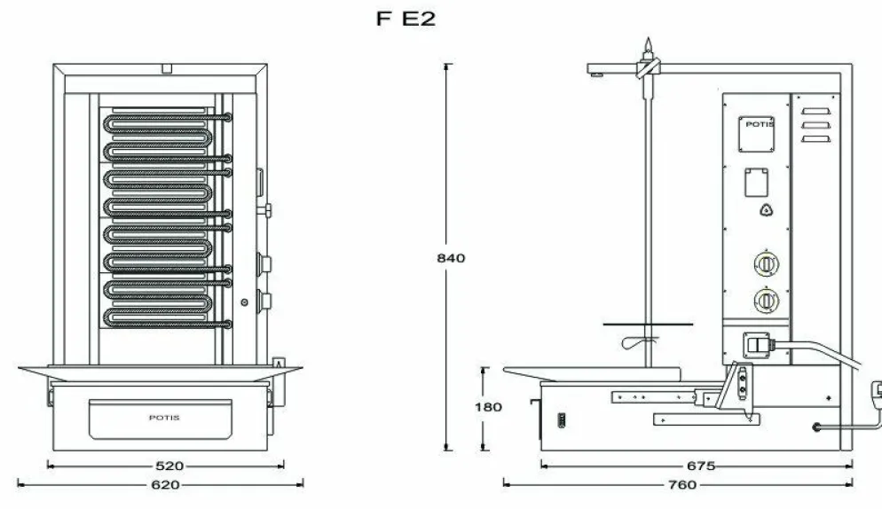 POTIS F E2 Elektro Gyrosgrill Dönergrill Kebabgrill 30 kg, Höhe 840 mm - Motor unten -