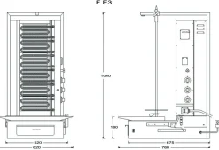 POTIS F E3 Elektro Gyrosgrill Dönergrill Kebabgrill 50 kg, Höhe 1040 mm - Motor unten