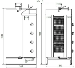 POTIS GD4 Gyrosgrill Dönergrill Kebabgrill 70 kg, "PROPANGAS"