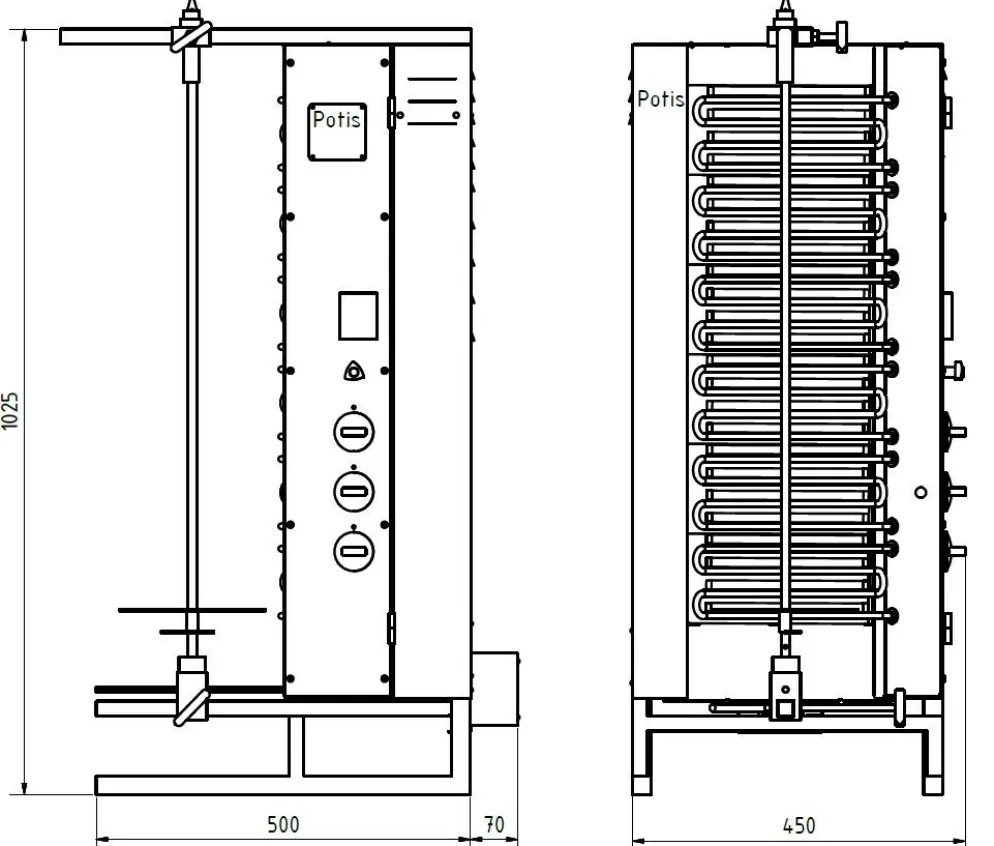 POTIS MU E3 Elektro Gyrosgrill Dönergrill Kebabgrill 50 kg, Motor hinten