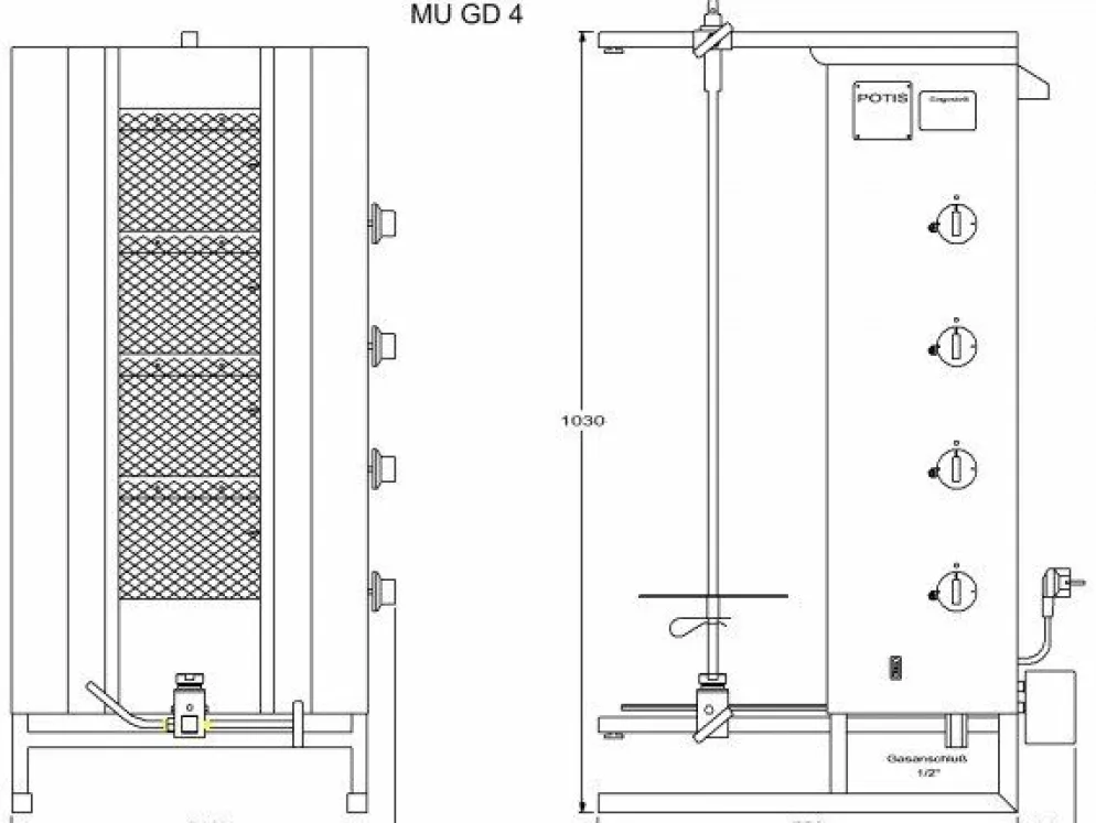 POTIS MUGD4 Gyrosgrill Dönergrill Kebabgrill 70 kg, "ERDGAS"