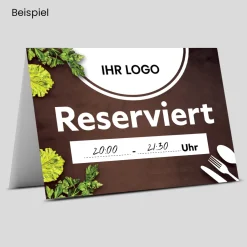 Reserviert-Tischschild Brown mit Uhrzeit-Feld & Logo (250 Stk.)