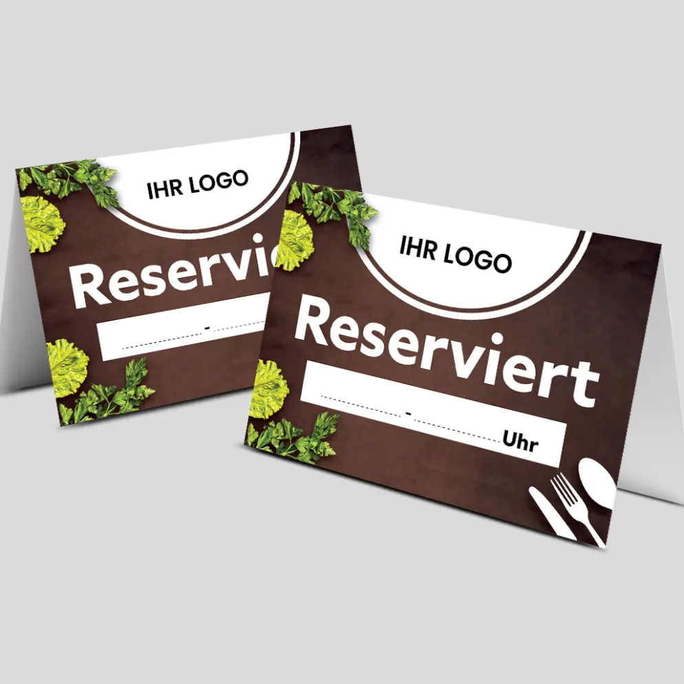 Reserviert-Tischschild Brown mit Uhrzeit-Feld & Logo (250 Stk.)
