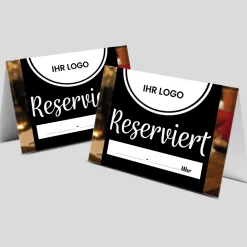 Reserviert-Tischschild Dark mit Uhrzeit-Feld & Logo (250 Stk.)