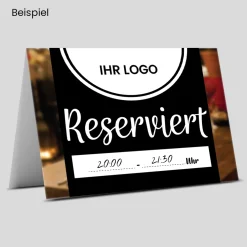 Reserviert-Tischschild Dark mit Uhrzeit-Feld & Logo (250 Stk.)