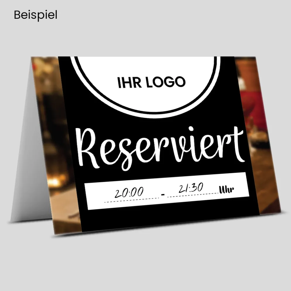 Reserviert-Tischschild Dark mit Uhrzeit-Feld & Logo (250 Stk.)