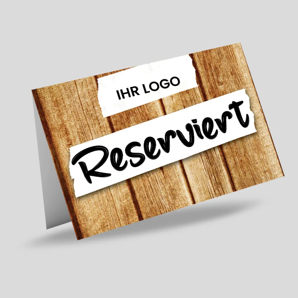 Reserviert-Tischschild Wood-Motiv mit Logo (250 Stk.)