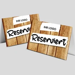 Reserviert-Tischschild Wood-Motiv mit Logo (250 Stk.)