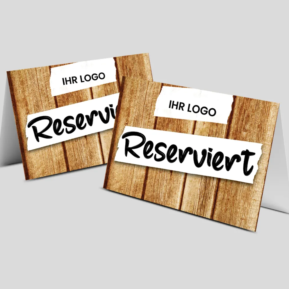 Reserviert-Tischschild Wood-Motiv mit Logo (250 Stk.)