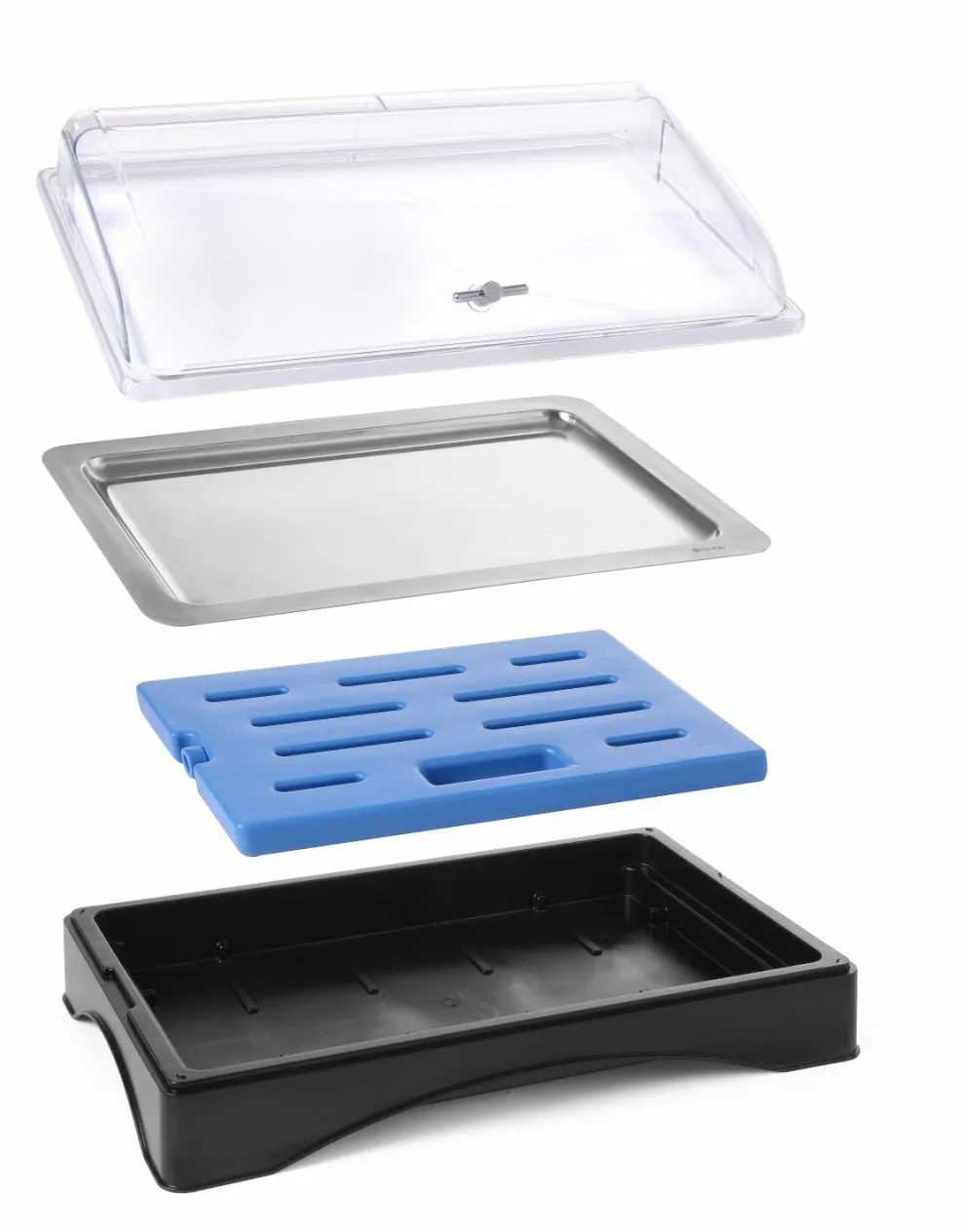 Rolltop-Präsenter Vitrine gekühlt GN 1/1 mit Tablett, Haube, Akkus