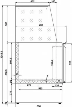 Saladette KBS 908, 2 Türen mit Glasaufbau, 900x700x1345mm