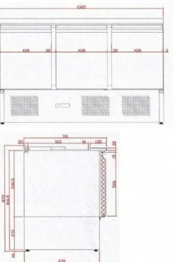 Saladette KBS 903, 3 Türen, 1368x700x875 mm für 4x GN1/1