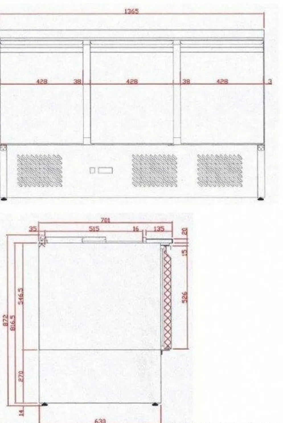 Saladette KBS 903, 3 Türen, 1368x700x875 mm für 4x GN1/1