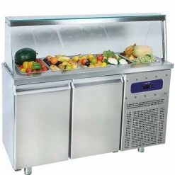 Saladette mit 2 Türen GN 1/1 und Glasstruktur, 4x GN 1/1