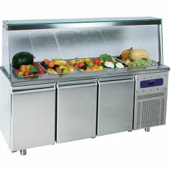 Saladette mit 3 Türen GN 1/1 und Glasstruktur, 5x GN 1/1