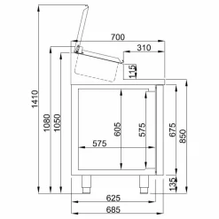 Saladette 3 Türen, 10x 1/3GN, 1865x700x1090mm