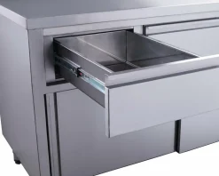 SARO Edelstahl Arbeitsschrank, Schiebtüren, 2 Schubladen 1200x700x850mm