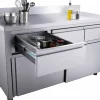 SARO Edelstahl Arbeitsschrank, Schiebtüren, 3 Schubladen 1600x700x850mm