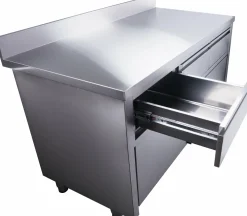 SARO Edelstahl Arbeitsschrank, Schiebtüren, 3 Schubladen 1600x700x850mm