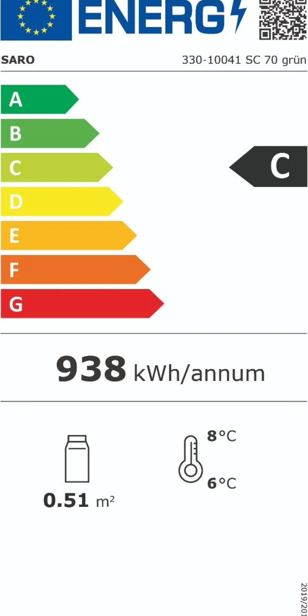 SARO Mini-Umluftkühlvitrine SC 70 grün, 68 L