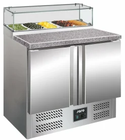 SARO PS 200 G Pizzatisch mit Glasaufsatz, 2 Türen, 257 Liter, 5x GN 1/6