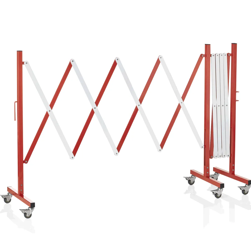 Scherensperre mit 6 Rollen, bis 4 m, rot/weiß, Aluminium