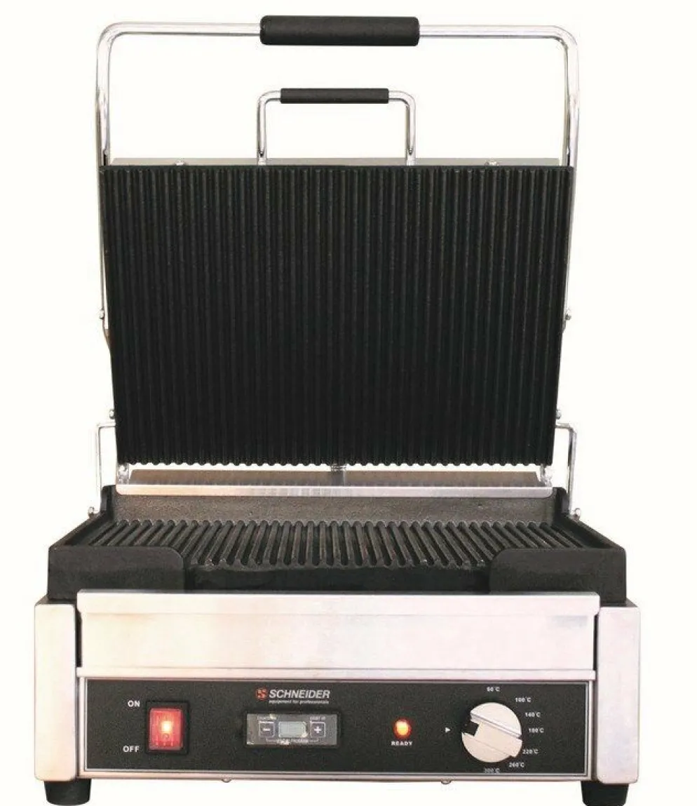 Schneider Edelstahl Kontaktgrill gerillt, Timer, große Grillfläche 29x38cm
