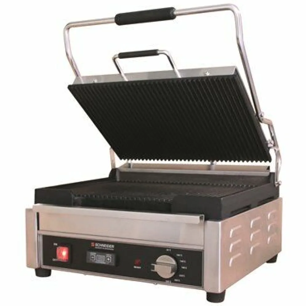 Schneider Edelstahl Kontaktgrill gerillt, Timer, große Grillfläche 29x38cm
