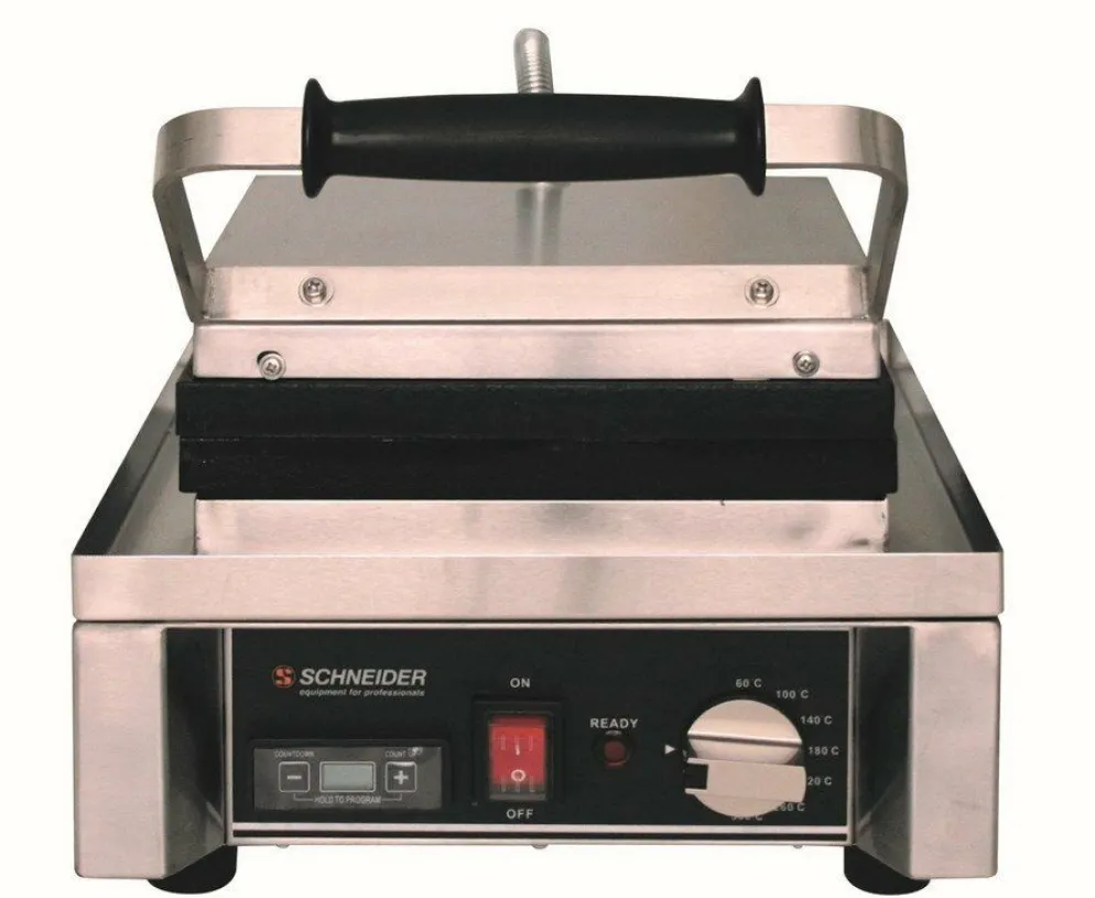 Schneider Edelstahl Kontaktgrill gerillt, Timer, große Grillfläche 29x38cm