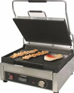 Schneider Edelstahl Kontaktgrill gerillt/glatt, Timer, große Grillfläche 29x38cm