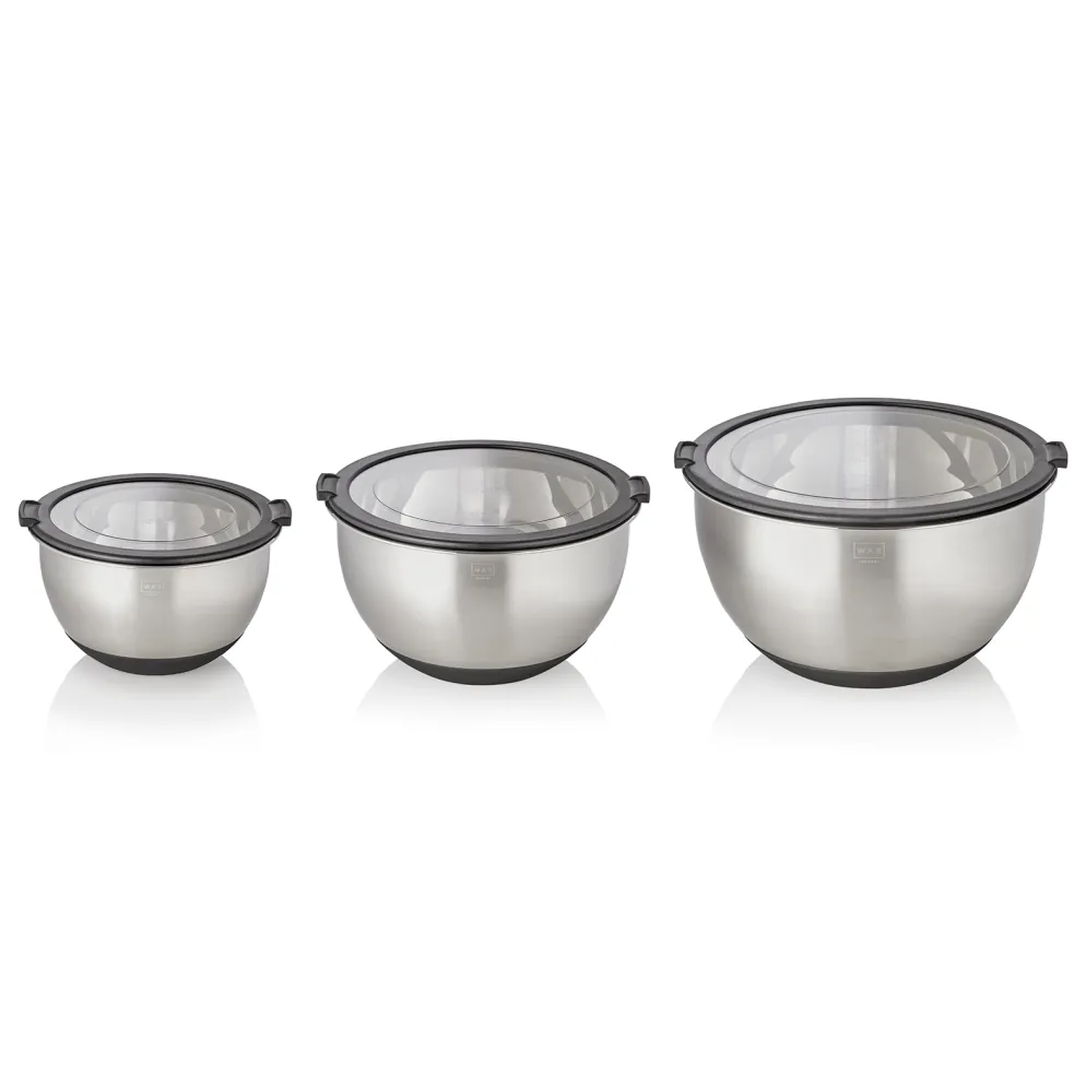 Schüssel Set, 3-teilig, Ø 11/13/15 cm, 3 Deckel, rutschhemmender Boden