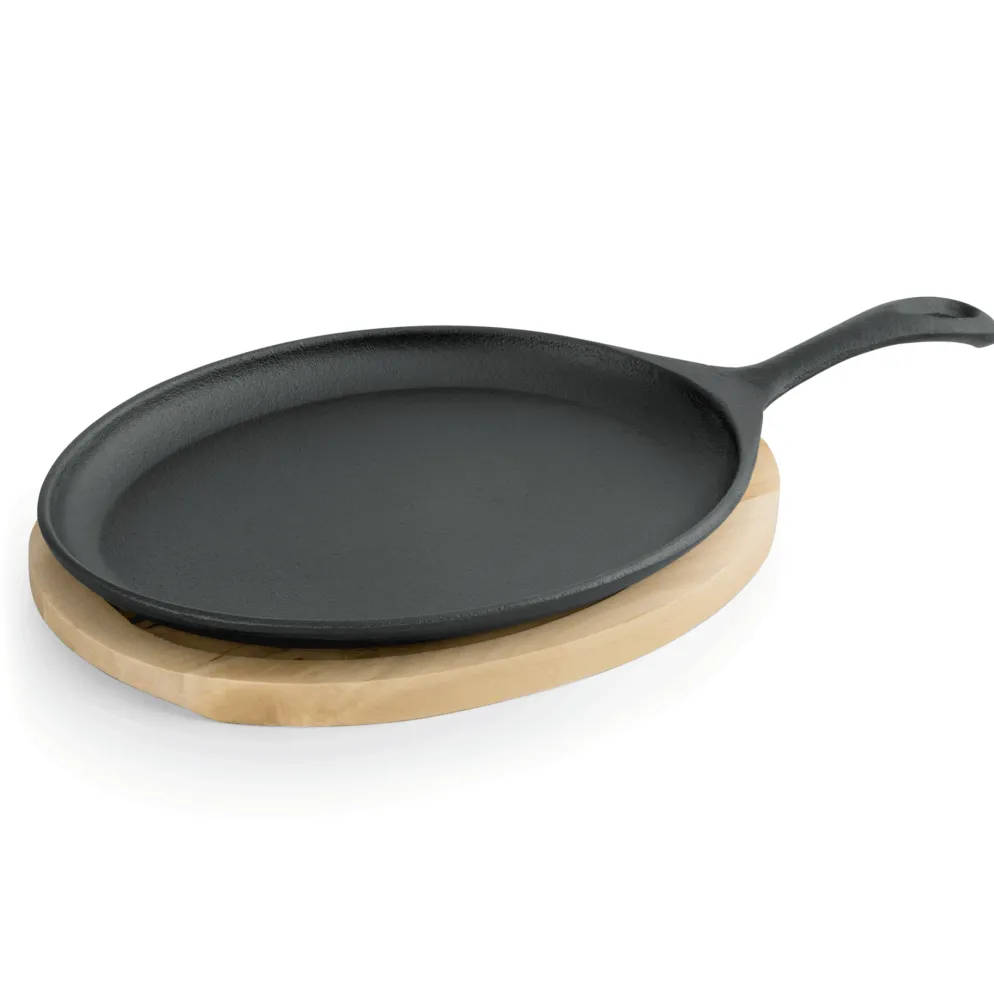 Servierpfanne Cast Iron 35, mit Holzuntersetzer,25 x 18,5 x 2 cm, Gusseisen/Holz
