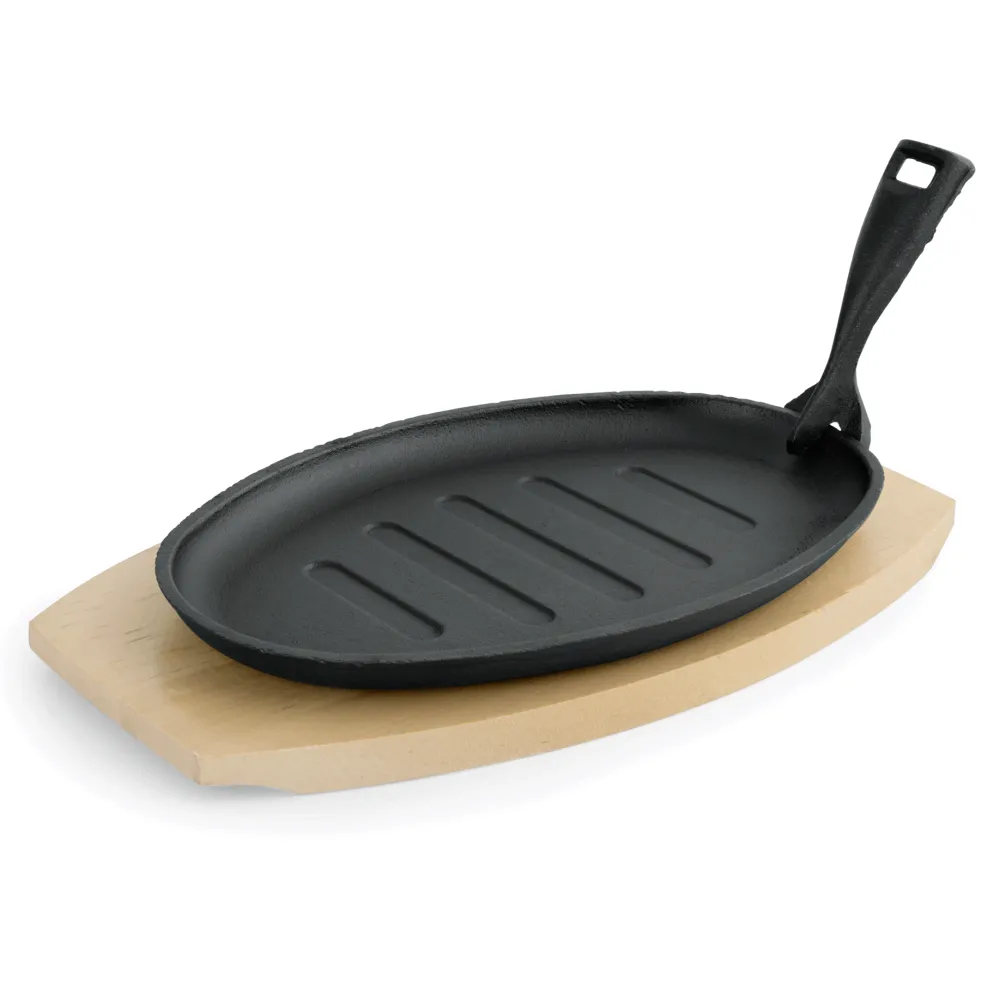 Servierpfanne Cast Iron 35 mit Holzuntersetzer,27 x 17,5 x 2 cm, Gusseisen/Holz