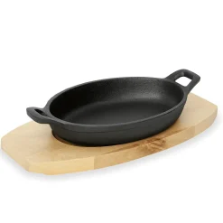 Servierpfanne IRON DINING, mit Holzuntersetzer, 21,5 x 15,5 x 4,5 cm, Gusseisen, Holz