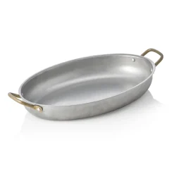 Servierpfanne STEEL & STYLE VINTAGE, mit 2 Messinggriffen, 31 x 22 x 4,5 cm, 1,4 Liter, Chromnickelstahl