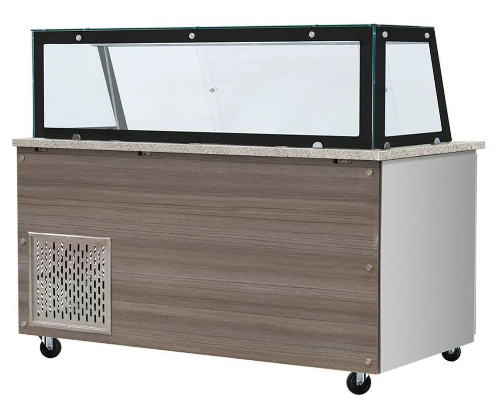 Skyrainbow Kühltheke für 4x GN1/1 mit Glasaufsatz, schwarzer Rand, Breite 1530mm