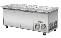 Skyrainbow Kühltheke für 4x GN1/1 mit Glasaufsatz, schwarzer Rand, Breite 1530mm
