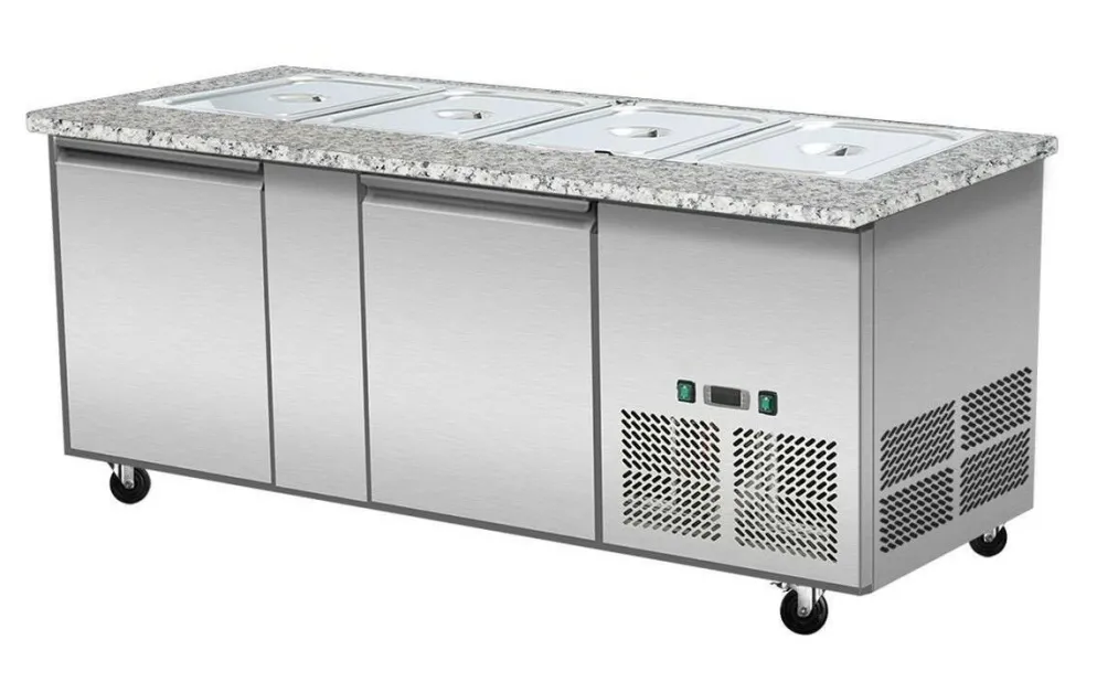 Skyrainbow Kühltheke für 4x GN1/1 mit Glasaufsatz, schwarzer Rand, Breite 1530mm