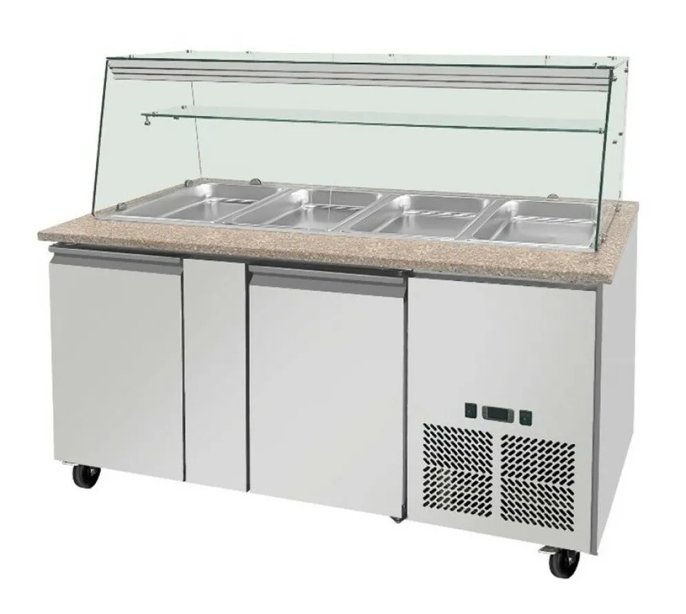 Skyrainbow Kühltheke für 4x GN1/1 mit Glasaufsatz, Glasablage, Breite 1530mm