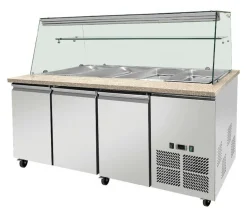 Skyrainbow Kühltheke für 5x GN1/1 mit Glasaufsatz, Glasablage, Breite 1880mm