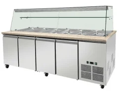 Skyrainbow Kühltheke für 6x GN1/1 mit Glasaufsatz, Glasablage, Breite 2230mm