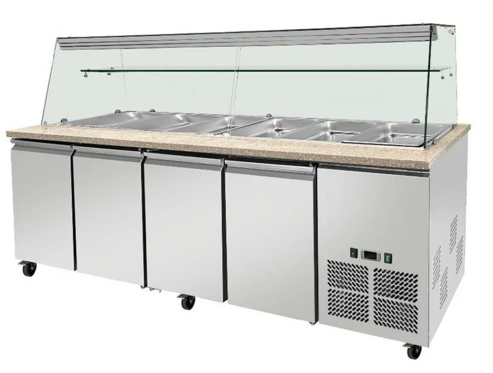 Skyrainbow Kühltheke für 6x GN1/1 mit Glasaufsatz, Glasablage, Breite 2230mm