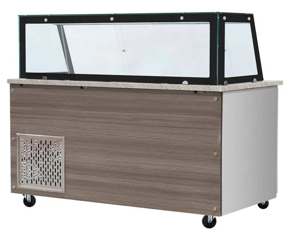 Skyrainbow Kühltheke für 6x GN1/1 mit Glasaufsatz, schwarzem Rand, Breite 2230mm