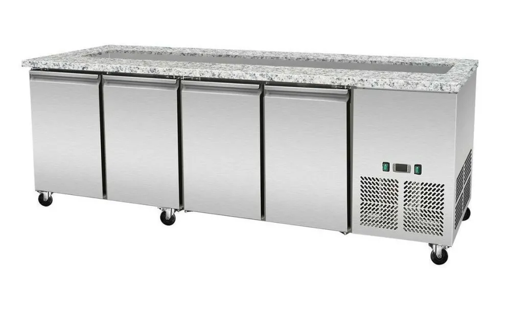 Skyrainbow Kühltheke für 6x GN1/1 mit Glasaufsatz, schwarzem Rand, Breite 2230mm