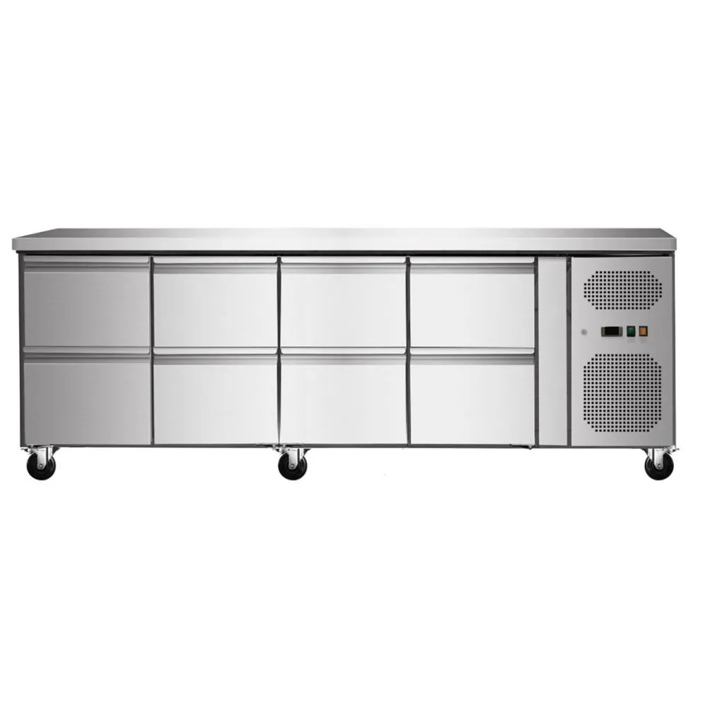 Skyrainbow Umluft-Kühltisch 8 Schubladen ohne Aufkantung, Breite 2230x700 mm