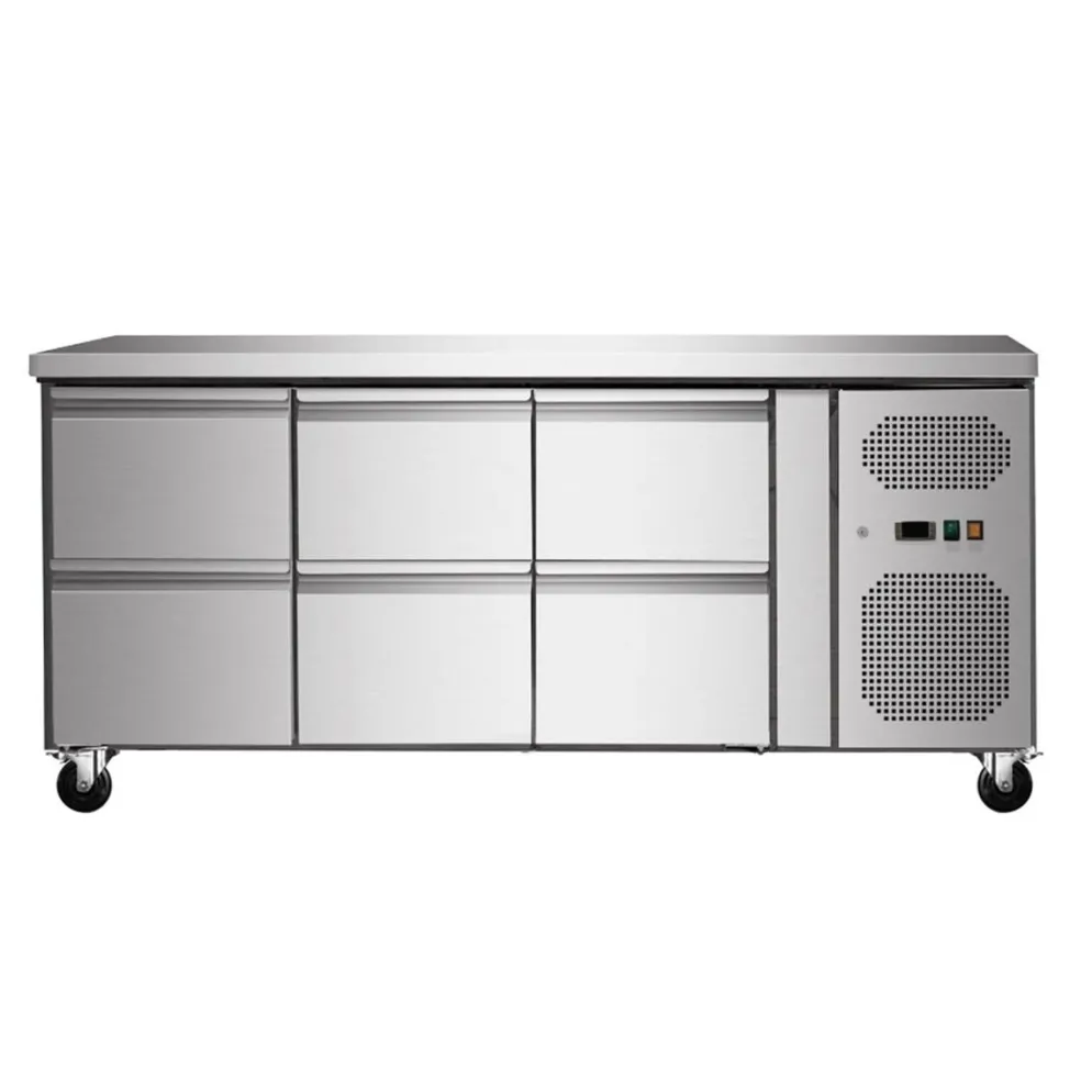 Skyrainbow Umluft-Kühltisch 6 Schubladen ohne Aufkantung, Breite 1795x700 mm