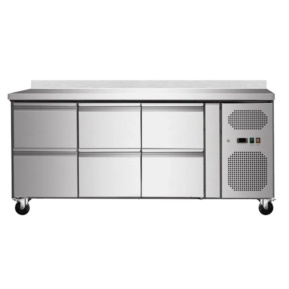 Skyrainbow Umluft-Kühltisch 6 Schubladen mit Aufkantung, Breite 1795x700 mm