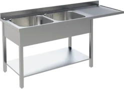 Spülcenter B 160cm - 2 Becken links - mit glatter Ablagefläche