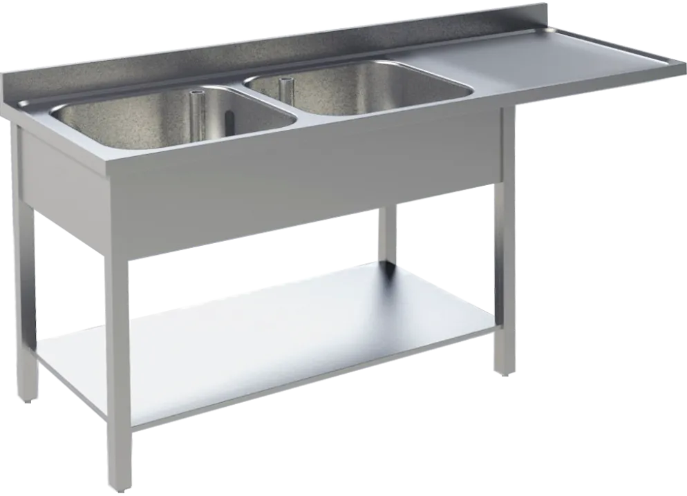 Spülcenter B 160cm - 2 Becken links - mit glatter Ablagefläche