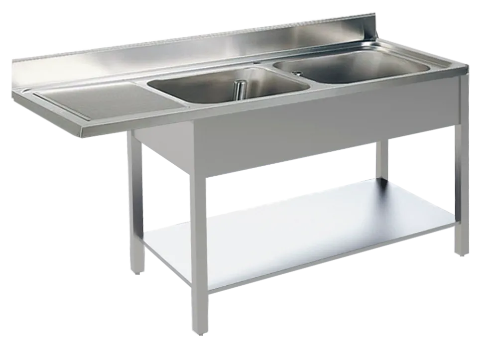 Spülcenter B 160cm - 2 Becken rechts - mit glatter Ablagefläche
